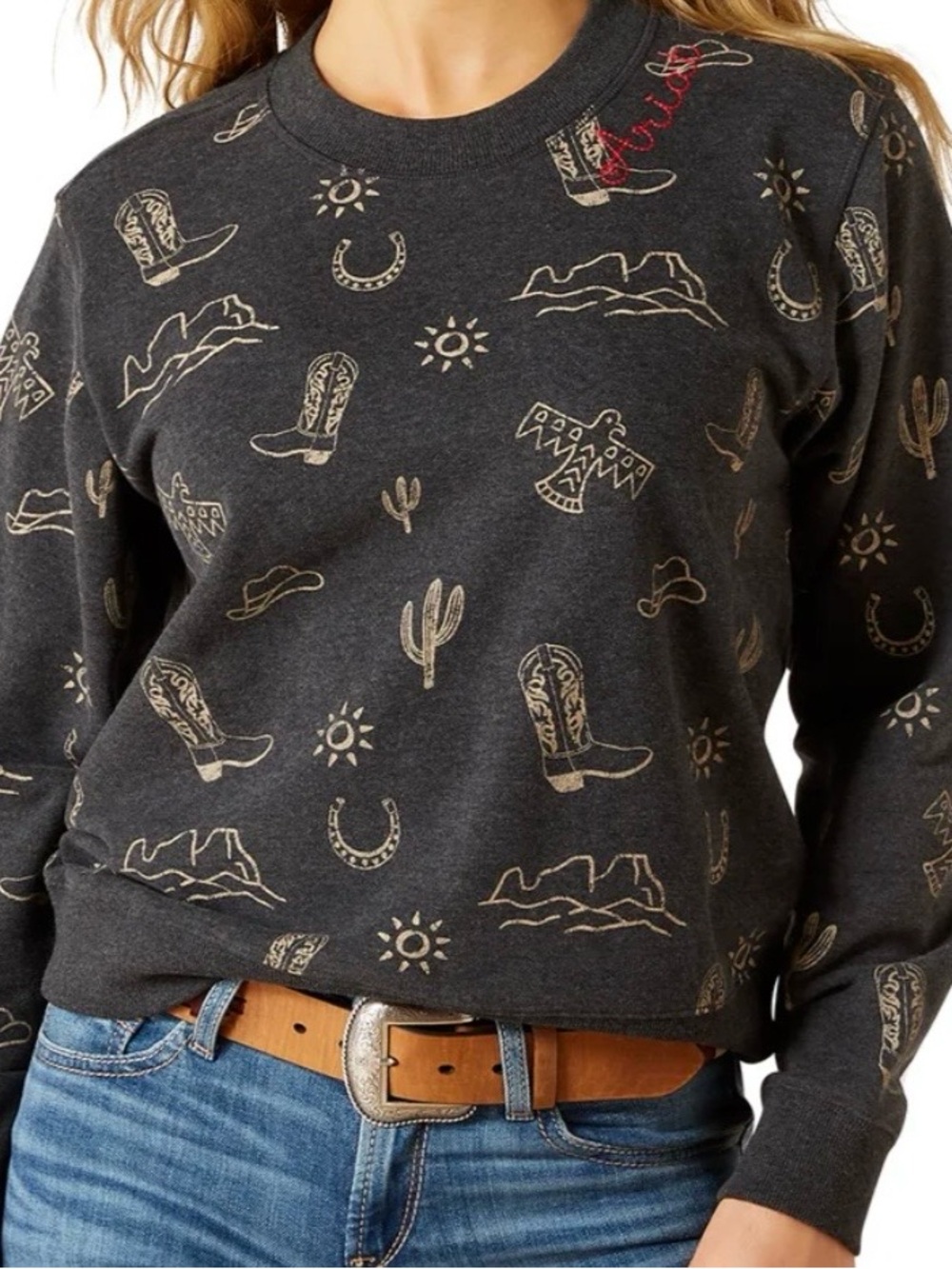 ARIAT -All Over Western Print Crew Sweatshirt